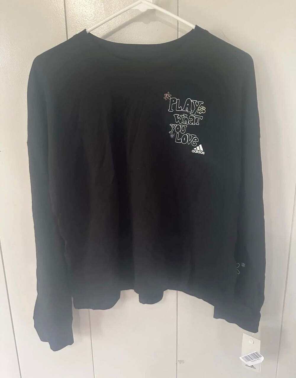 Adidas Play What You Love Long Sleeve Shirt Girls XL Black Graphic